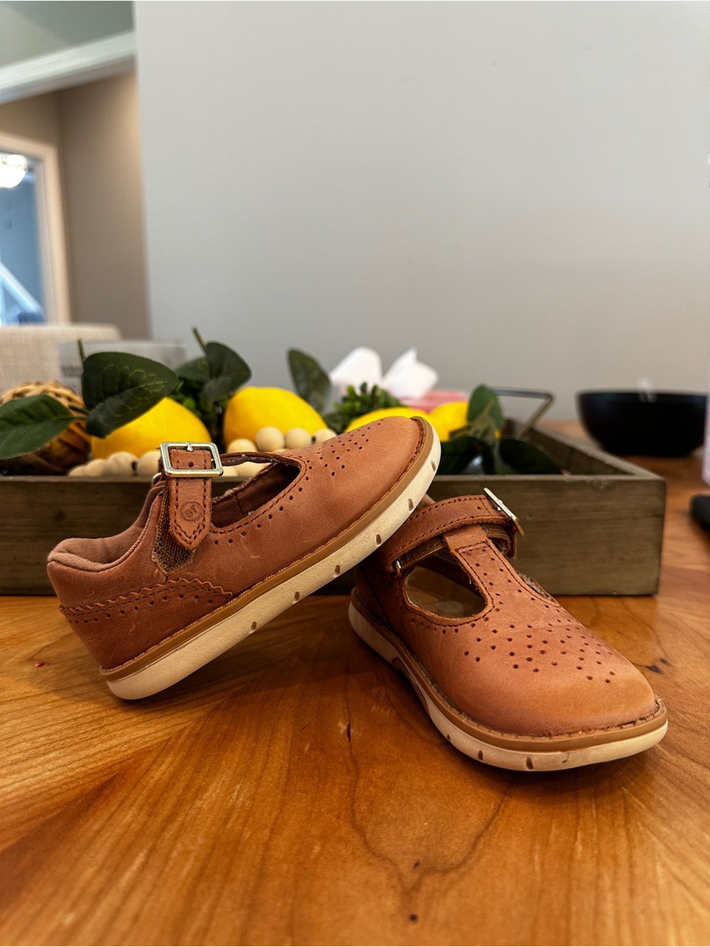 Stride Rite Tan Leather T-Strap Mary Jane Shoes